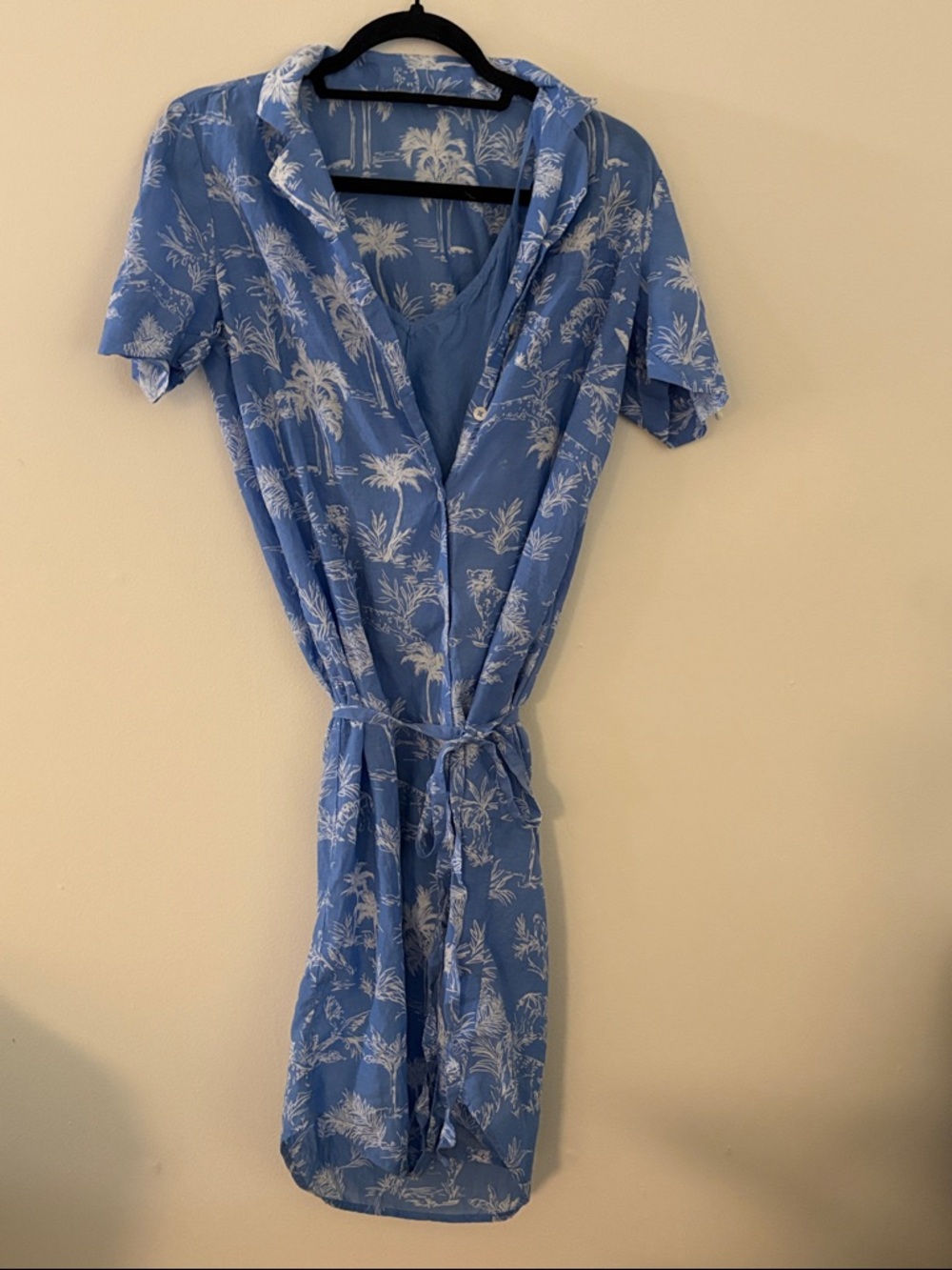 Lucky Brand Blue Palm-Print Midi Dress